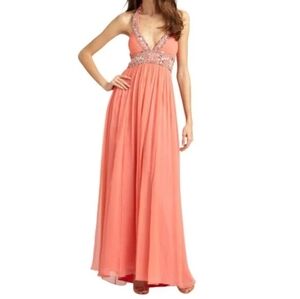 Aiden Mattox pleated beaded chiffon silk gown